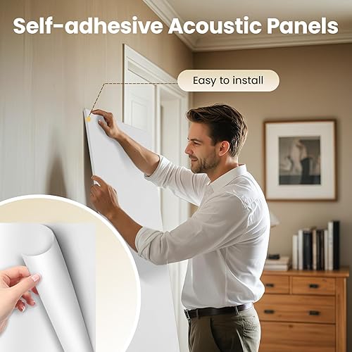 Miniatura 5 de Paquete de 6 paneles acústicos, 47.2 x 23.6 x 0.4 pulgadas, paneles de pared autoadhesivos insonorizados para oficina, estudio en casa, sala de