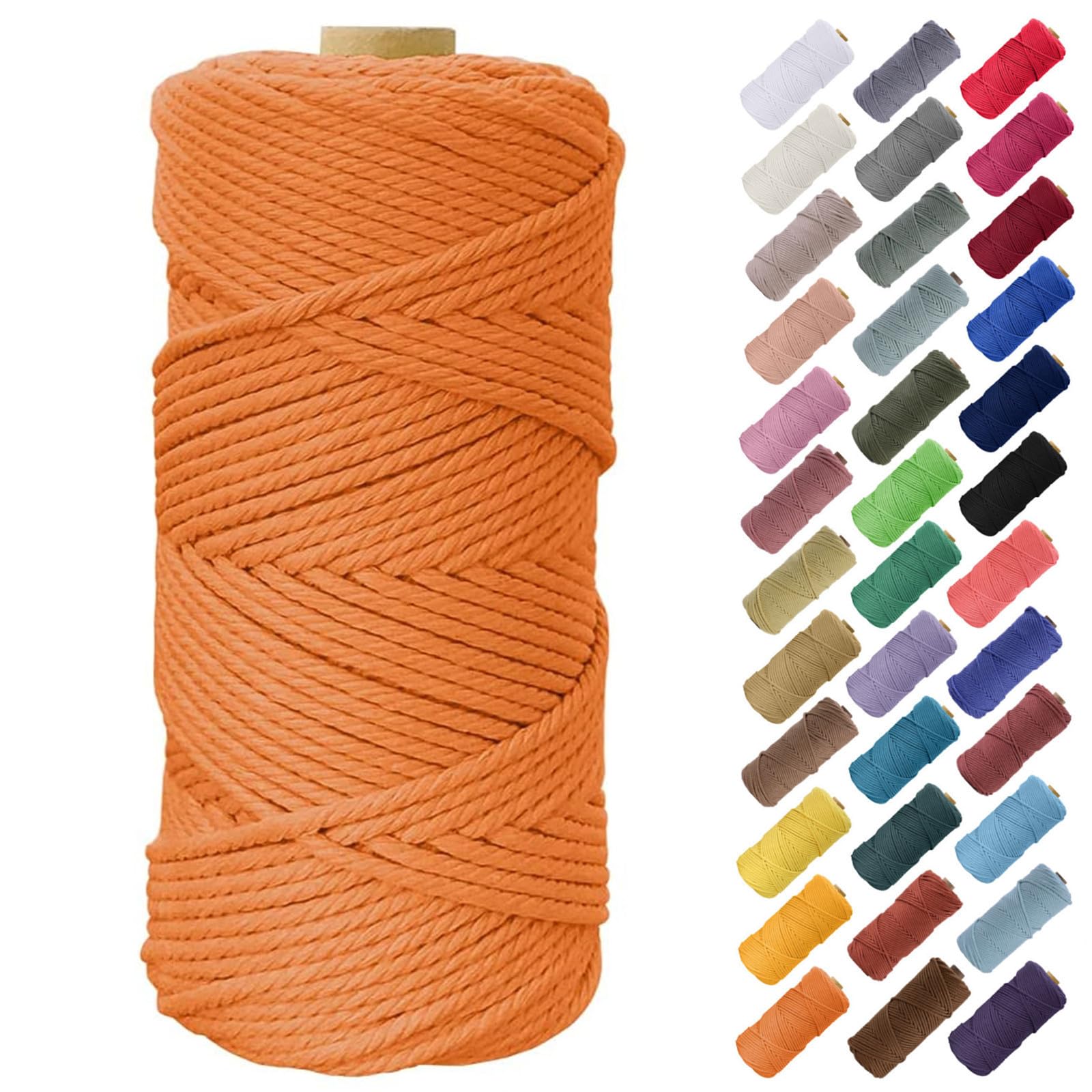 Binwat 5mm x100m Macrame Cord Thick Natural Cotton Cord DIY Crafts Yarn Thread Twisted Spool Twine String Cotton Rope for Wall Hanging,Plant Hangers,Knitting,Decorative Projects(Orange)