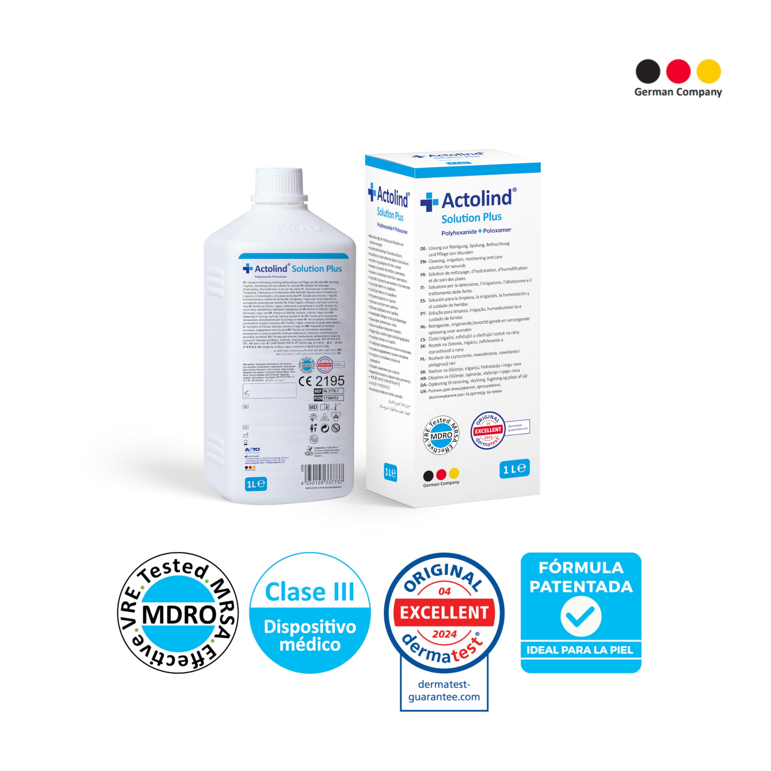 Actolind Solution Plus 1000 ml – Solución antiséptica para lavado de heridas y quemaduras | Dispositivo Médico CE Clase III
