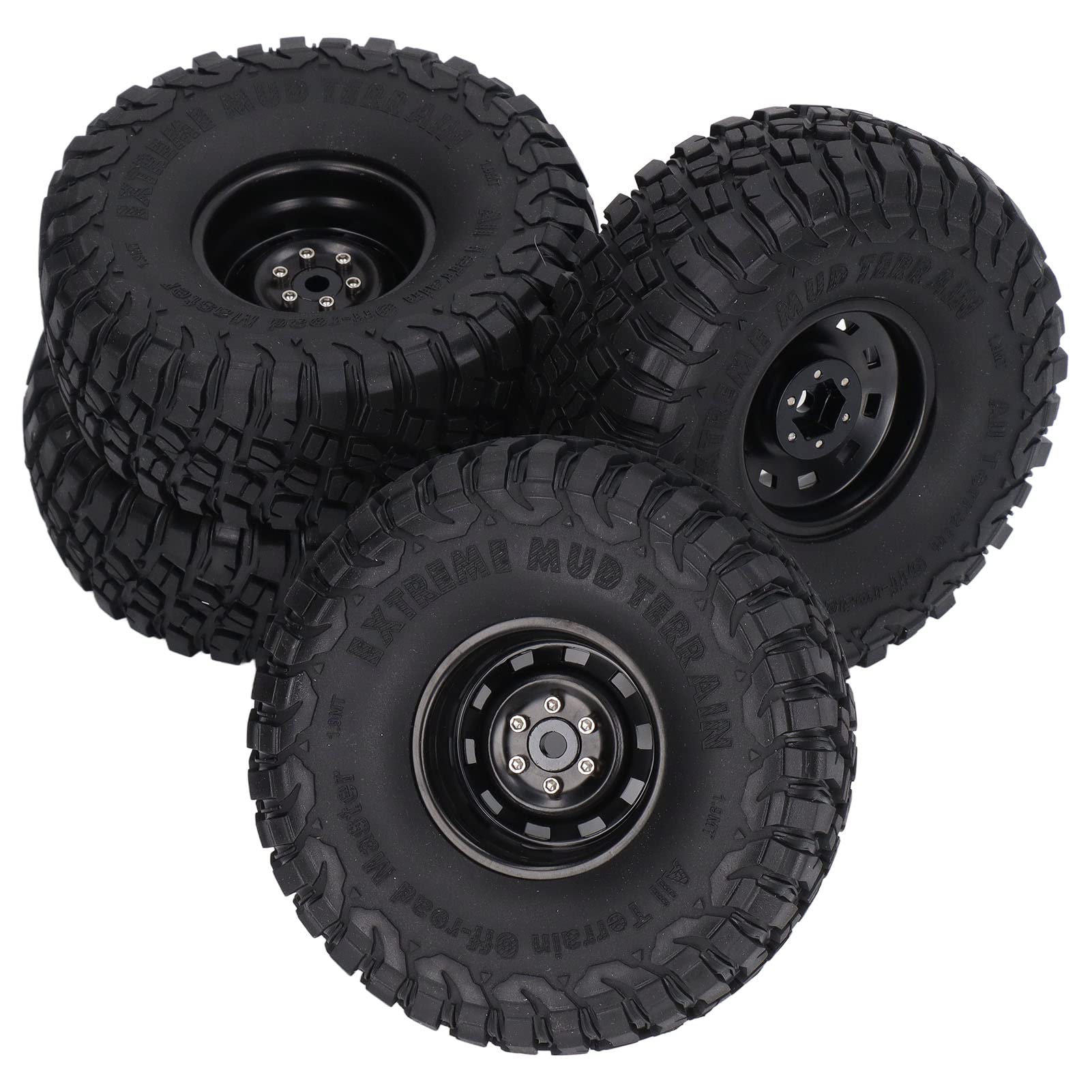 Aoutecen 4PCS 1.7 Inch Tires Iron and Rubber RC Upgrade Accessories RC Wheel 10 Holes RC Rubber Tyre for TRX4 SCX10 1/10 RC Car Parts (Black)