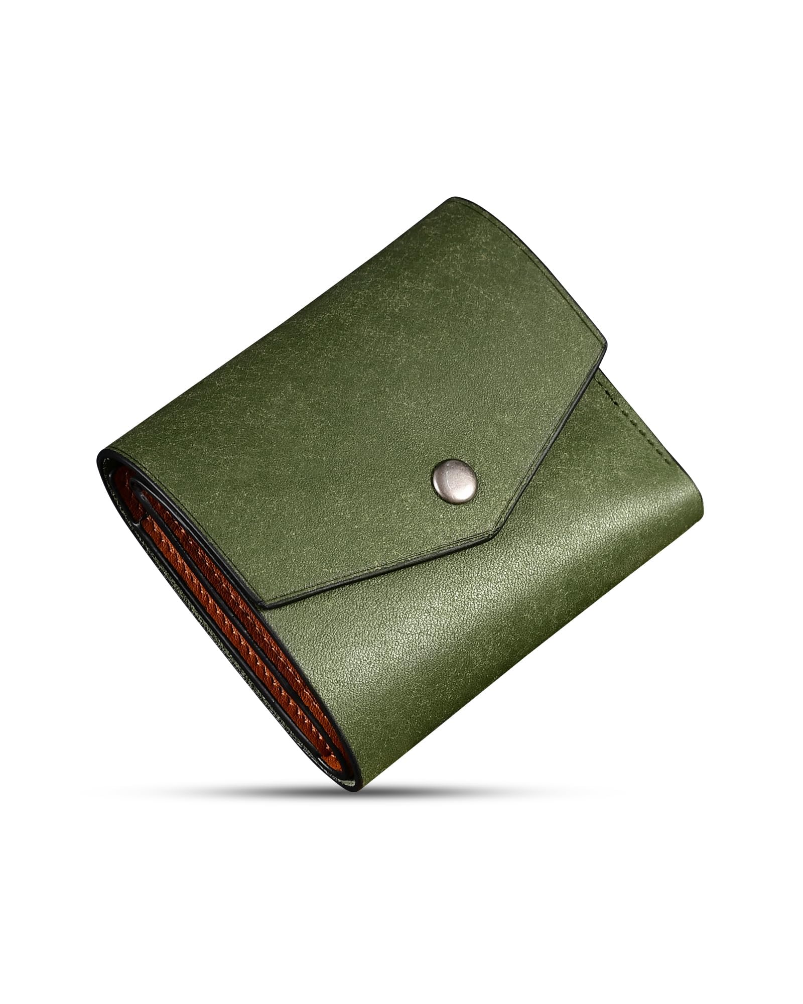 ObiOri Pueblo Leather Trifold Mini Wallet Green Snap Button Japan Made