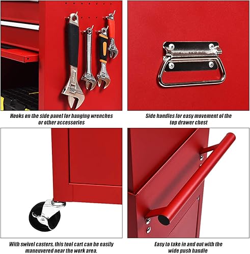 Miniatura 9 de DORTALA Armario de herramientas con ruedas de 6 cajones, baúl de almacenamiento de herramientas, caja de herramientas con cerradura, organizador de