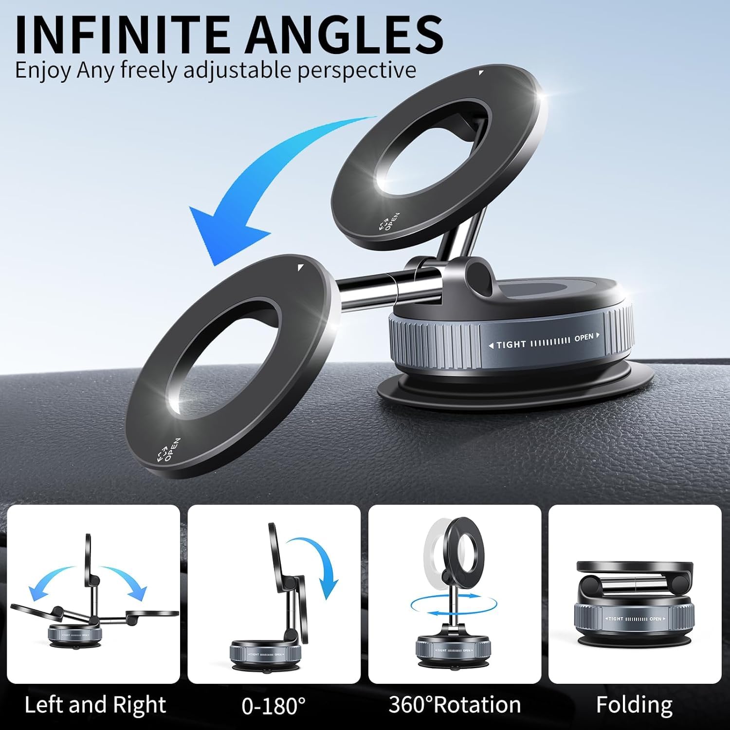 360° Adjustable Magnetic Phone Holder For Car - Vacuum Suction Cup & MagSafe Compatible, Dashboard/Windshield Mount