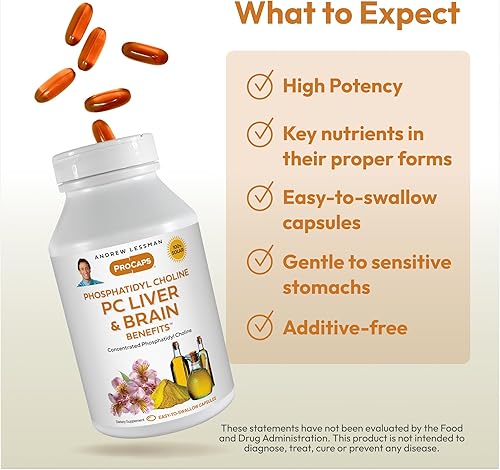 Miniatura 4 de ANDREW LESSMAN PC Liver & Brain Benefits 60 cápsulas blandas - Fosfatidil colina, el bloque de construcción más importante para una estructura y