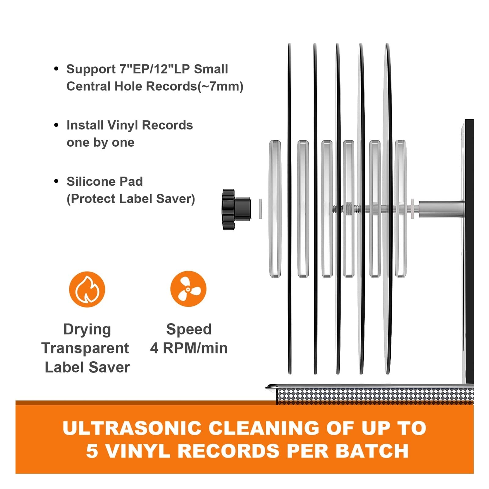 Urządzenie do czyszczenia ultradźwiękowego 6L Ultrasonic Winyl Record Cleaner z wspornikiem do mycia 7-12 cali LP EP Dyski(B6 and VC02)