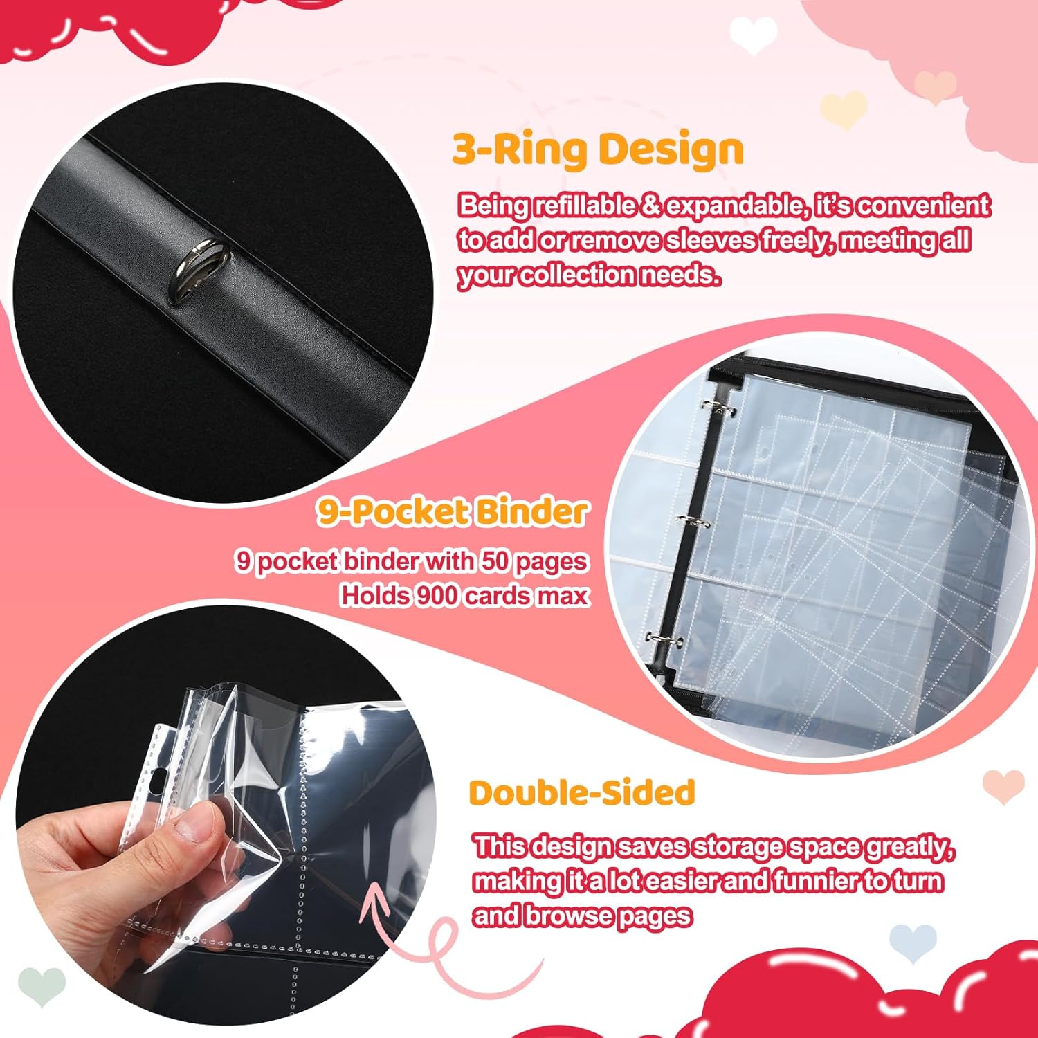 Ice Cream Drip Baseball Card Binder Trading Card Binder Portable Collector Cardholder Baseball Album Case for Boys Sports Game Supplies(Ice Cream,Red,900 Pocket)