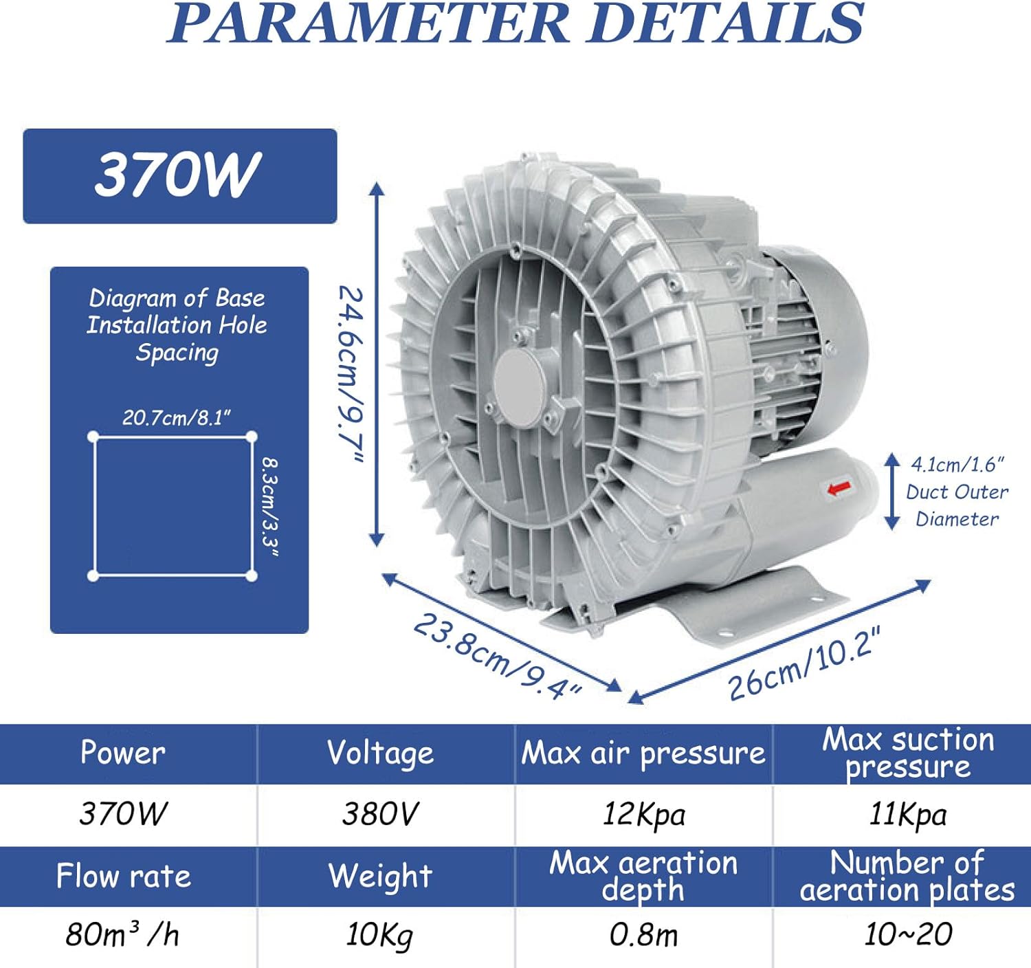 Industrial Regenerative Blower 370W 550W 750W 1.1KW 1.5KW - High Efficiency Centrifugal Blower for Fish Tanks, Air Blowing & Suction, Industrial Vacuum Pump