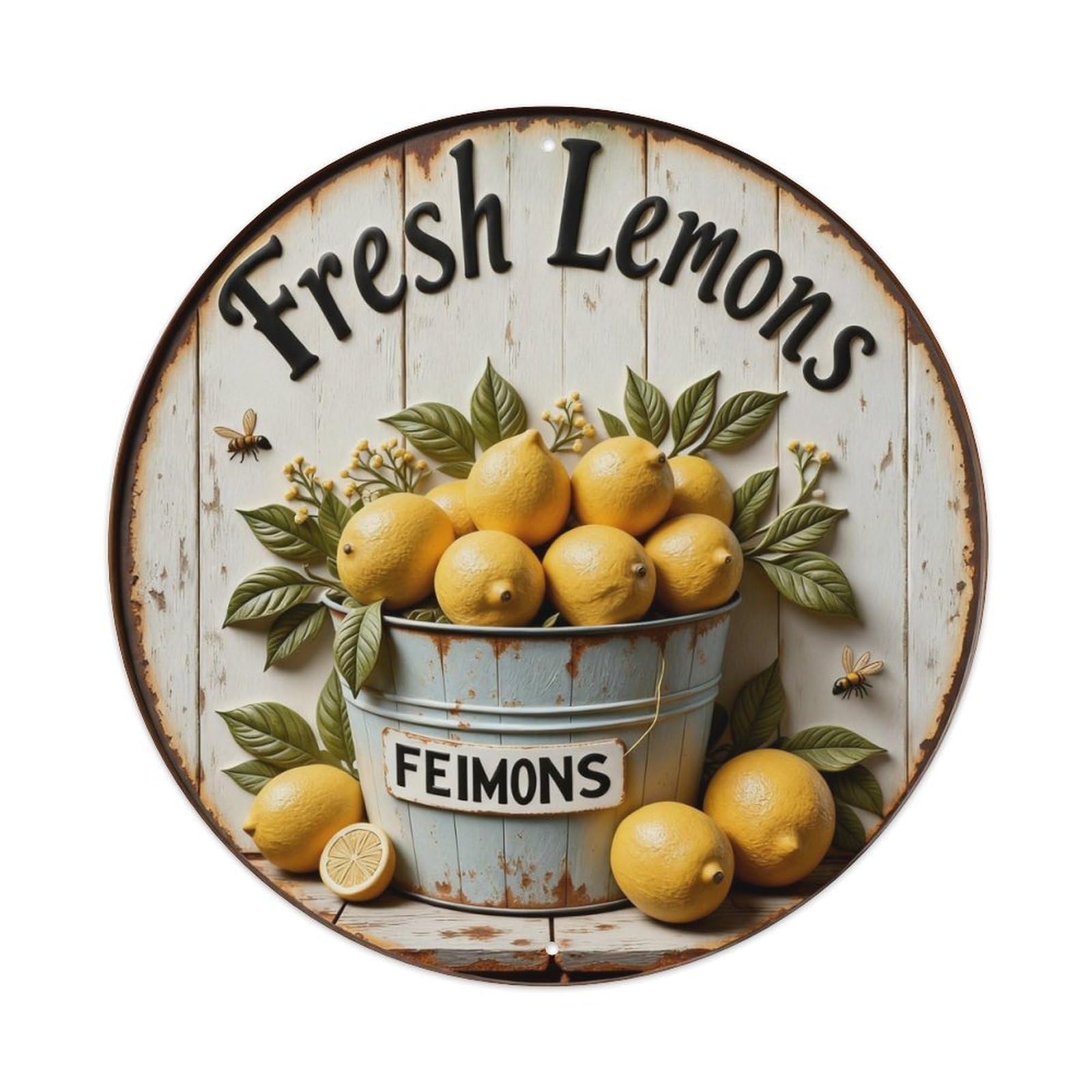 Zlatcbu Vintage Fresh Lemons Bucket Farm Sign Metal Tin Sign Retro Wall Art Poster, Decor For Home Living Room Bar Cafe Garage, 8X8 Inch