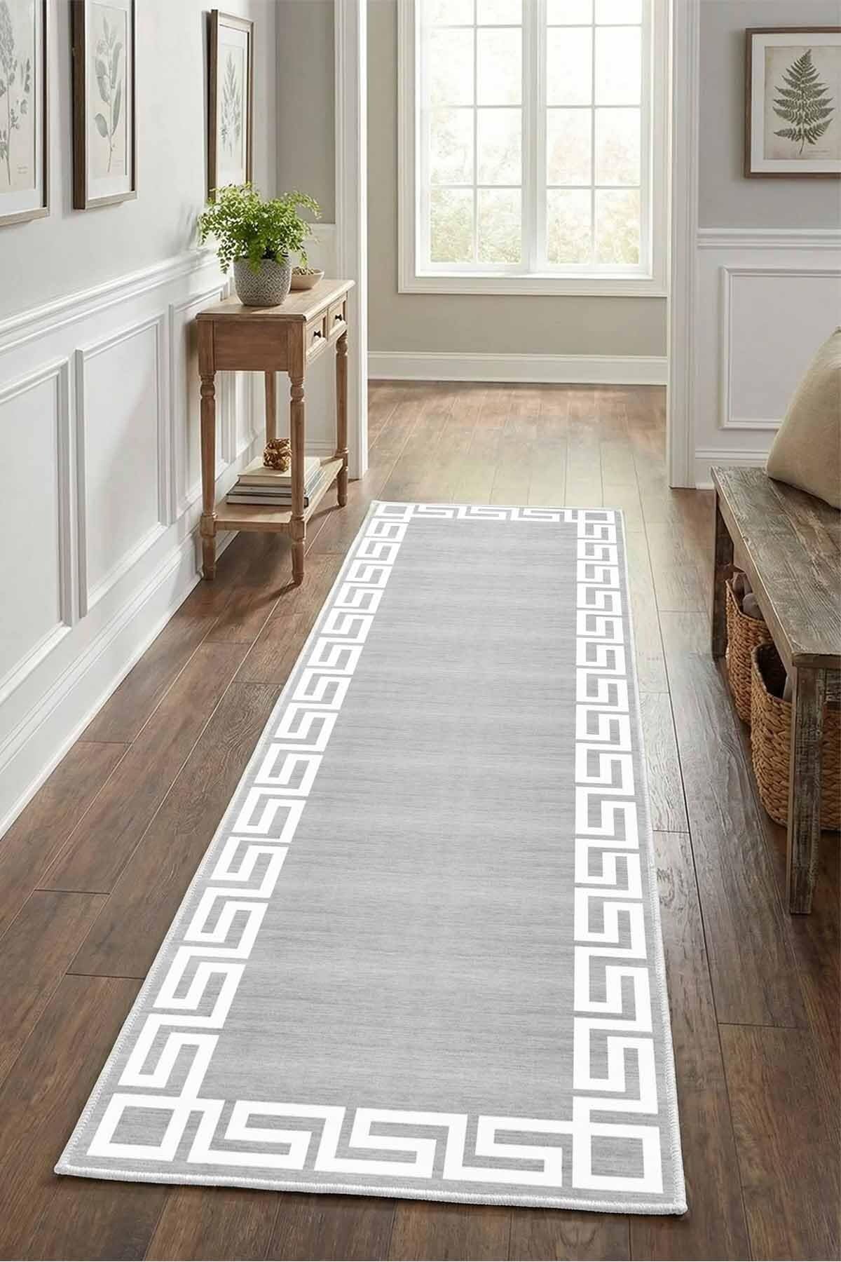 Monnhein Beyaz Gri Yolluk Versusmi̇lat - Yıkanabilir, Kaymaz Taban, Dijital Baskılı, Leke Tutmaz, İnce Hav, Modern Koridor, Mutfak, Antre ve Salon için Dekoratif Yolluk