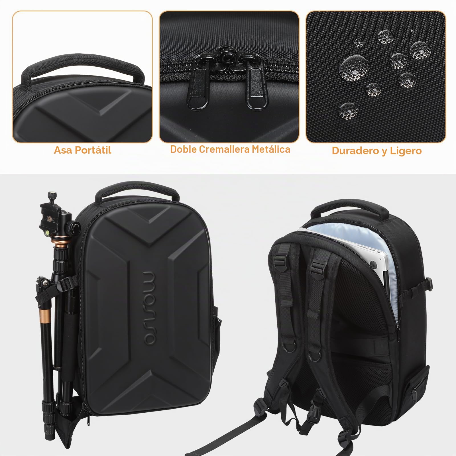 MOSISO Mochila Cámara, DSLR/SLR/Mirrorless Foto Bolsa Cámara Impermeable Artístico Geométrico Carcasa con Soporte Trípode&15-16 Pulgadas Compartimento Portátil Para Canon/Nikon/Sony,Negro