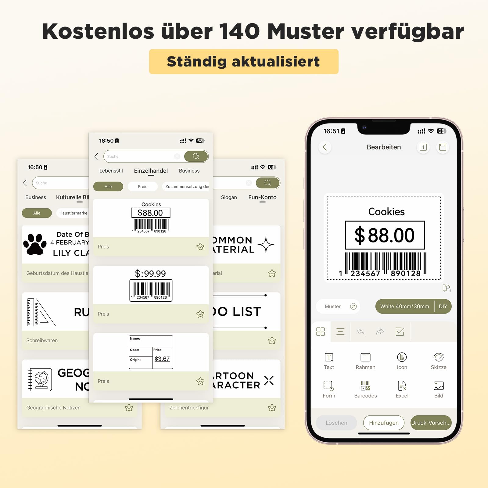 SUPVAN T50M Pro Etikettendrucker Bluetooth mit wasserfeste breite Etiketten, Handys- und PC-kompatibel, für Einzelhandel, Büro, Organisation, Schule und Zuhause