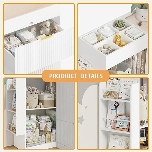 Miniatura 5 de Cambiador de pañales para guardería, cambiador de pañales con almacenamiento, tocador esquinero para bebé con 3 cajones y 2 estantes, cuna de
