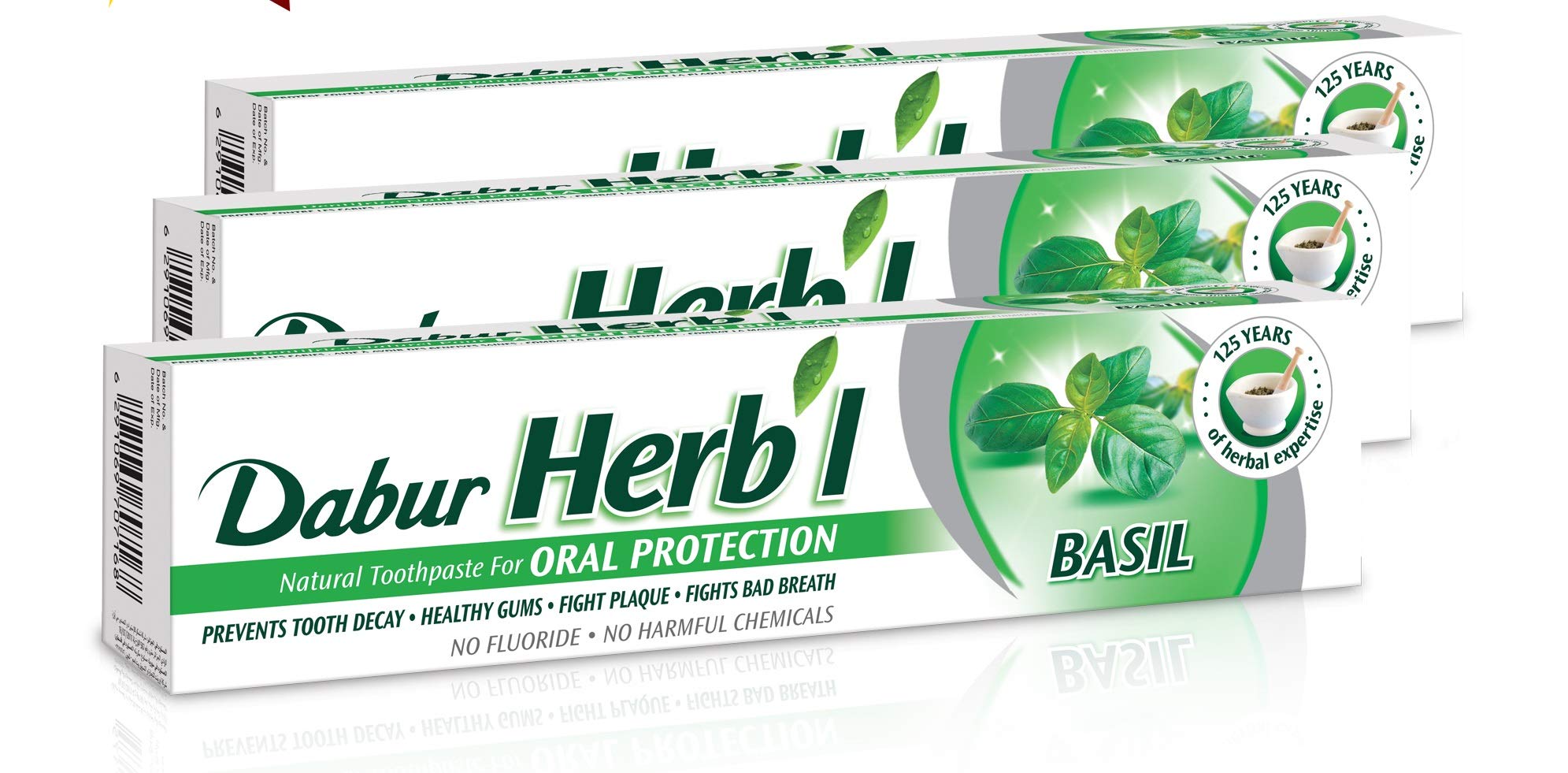 Herbl Basil Oral Protection Toothpaste (3 x 150g + Toothbrush) | Enriched With Basil | Natural Toothpaste For Healthy Gums & Strong Teeth | Value Pack