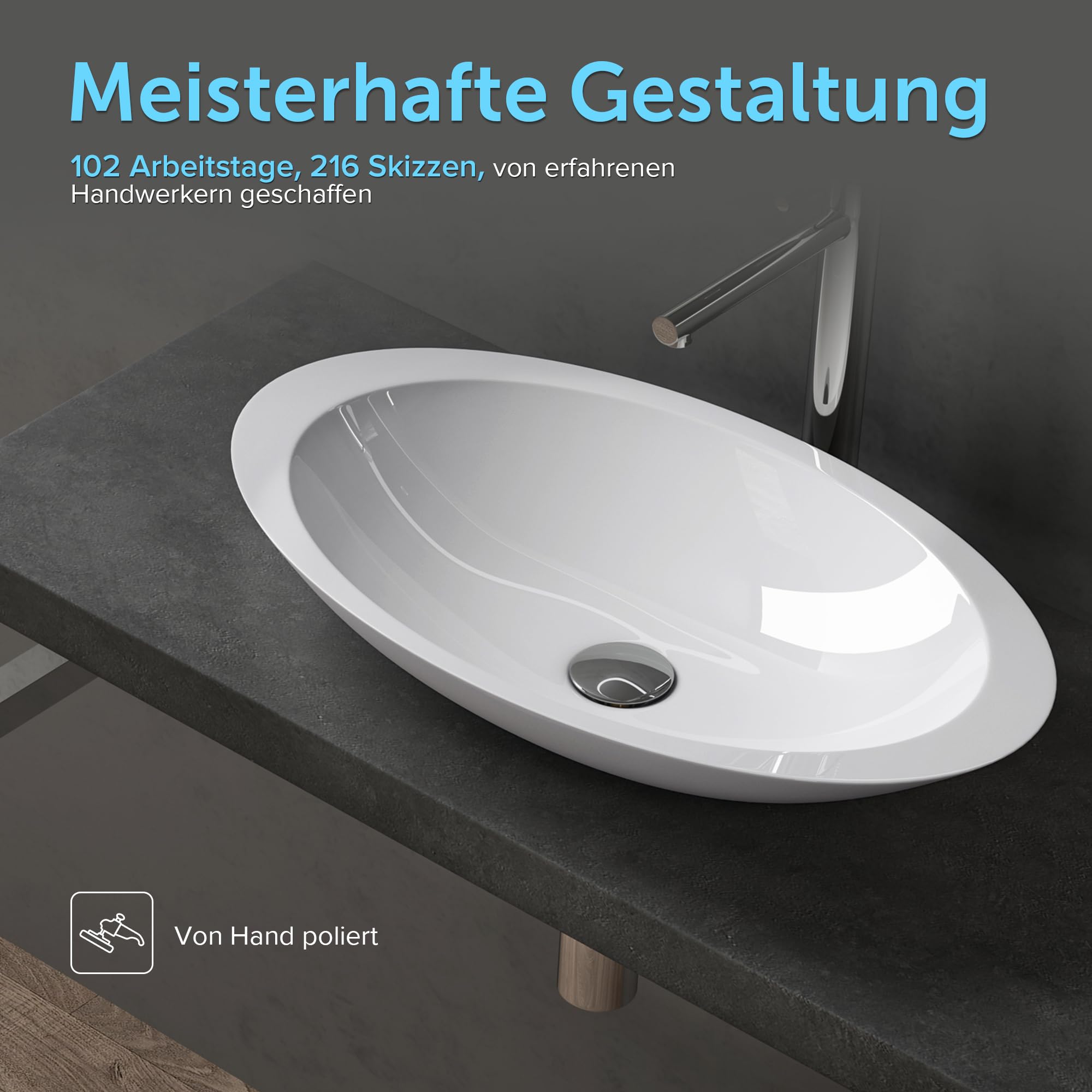 doporro Aufsatzwaschbecken Waschbecken ca. 60cm Weiß Hochglanz Mineralguss