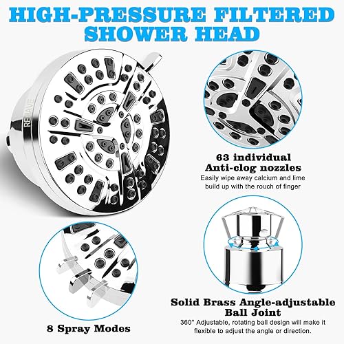 Miniatura 4 de REHAVE Cabezal de ducha filtrado, cabezal de ducha de alta presión con filtro para agua dura, cabezal de ducha de lluvia, cabezal de ducha