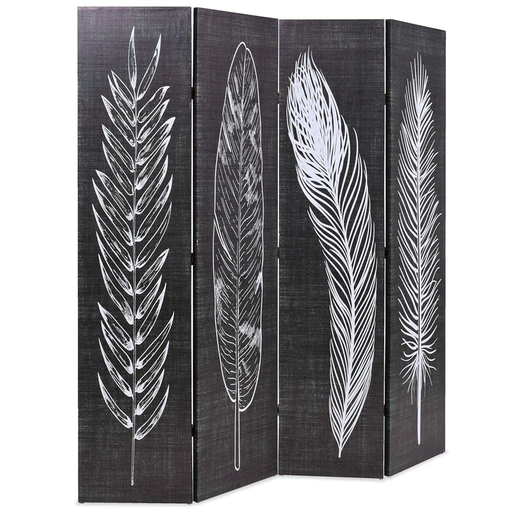 vidaXL Cloison de séparation Pliable 160 x 170 cm Plumes Noir et Blanc