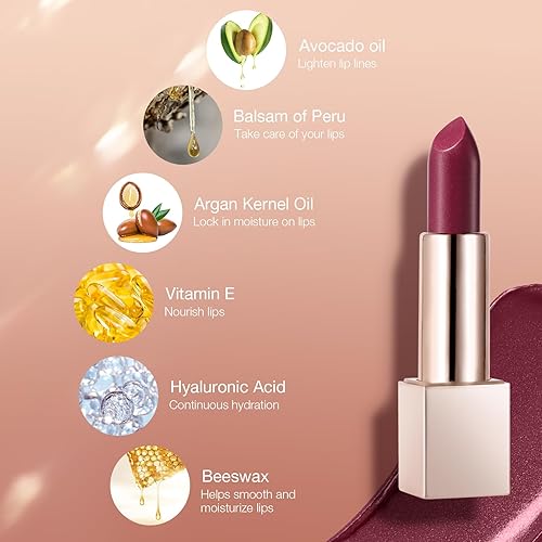 Miniatura 5 de Beauty Searcher Lápiz labial Metallic Shine, labios de alto impacto con fórmula cremosa hidratante, vegano y libre de crueldad, lápiz labial suave