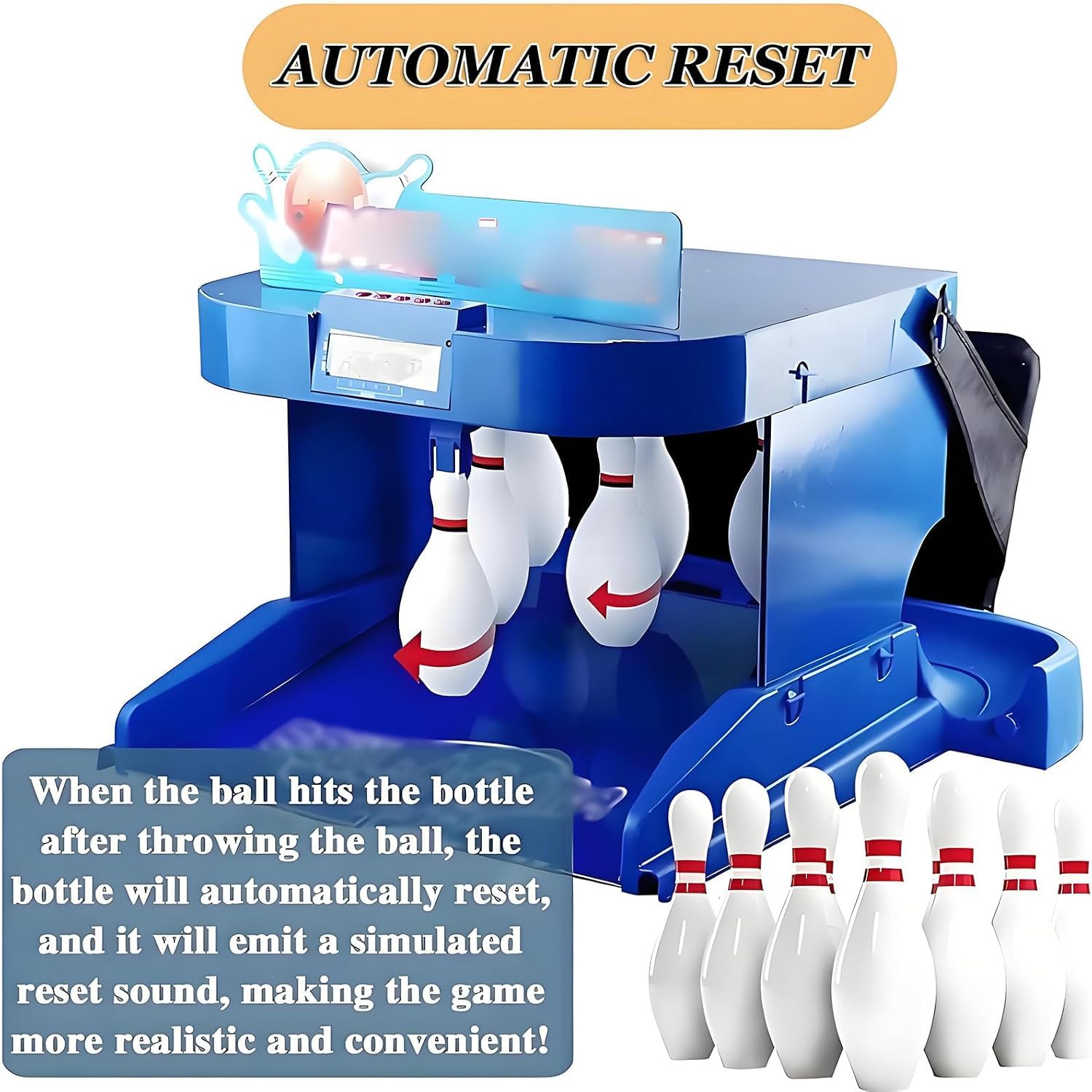 Macchina da Bowling da Interno da 200 Cm, Set da Bowling Elettrico Portatile, Pista da Bowling Elettronica Pieghevole con Tabellone Segnapunti A LED, Ripristino Automatico Null 2m