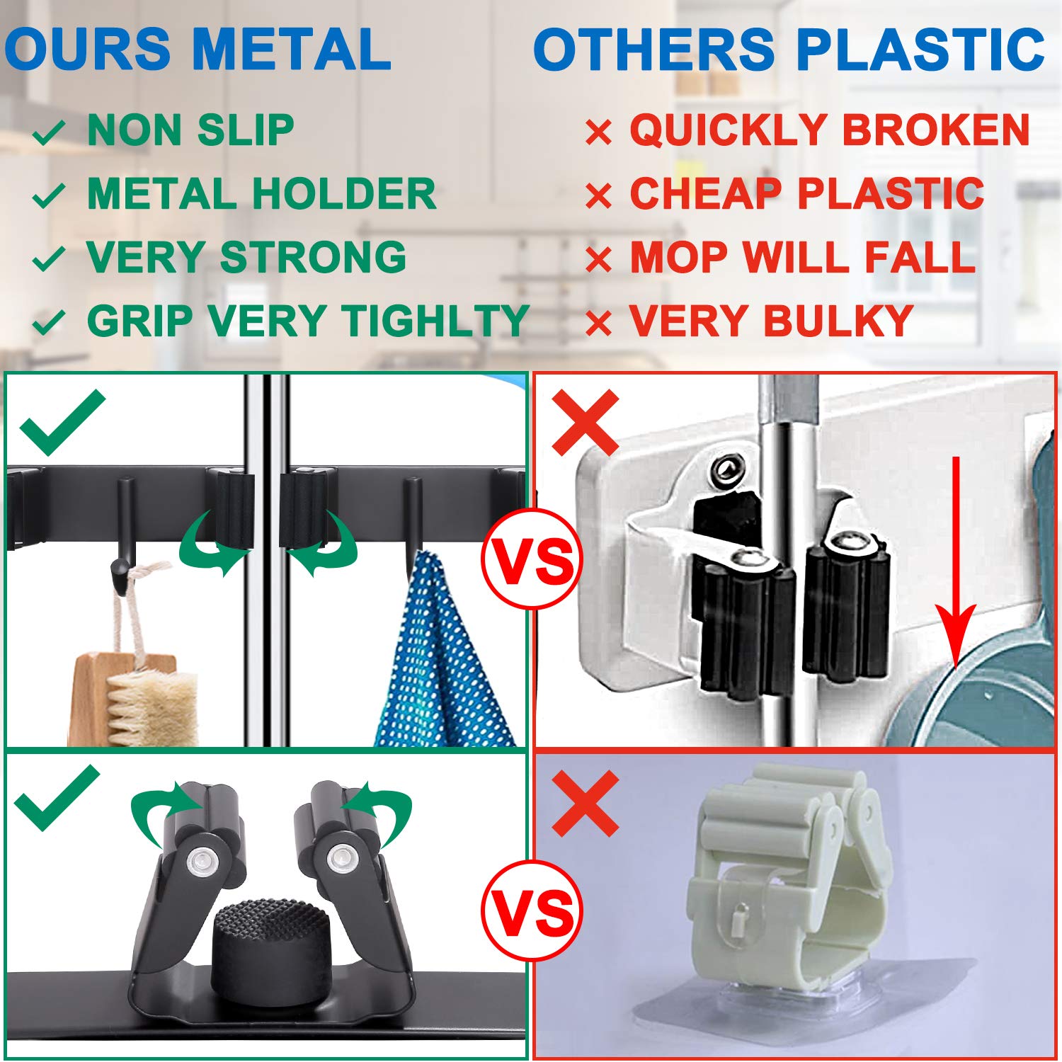 HYRIXDIRECT Broom Holder Wall Mount Broom Organizer Mop Holder Hanger Garden Tool