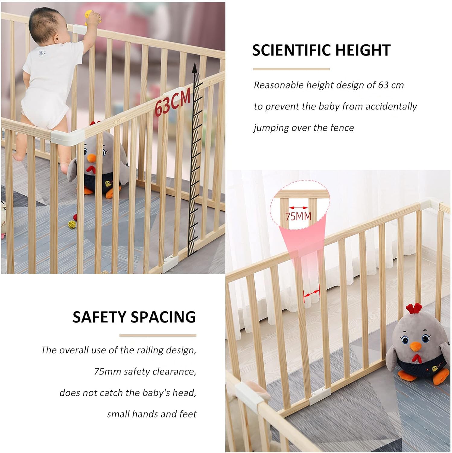 Jolan Baby Playpen Wooden,Detachable/Portable,Baby Fence with Door,Indoor Outdoor Large Safety Playard Playpen,63cm Height,Activity Center Playpen for Twins,Toddlers,Children,120×180cm