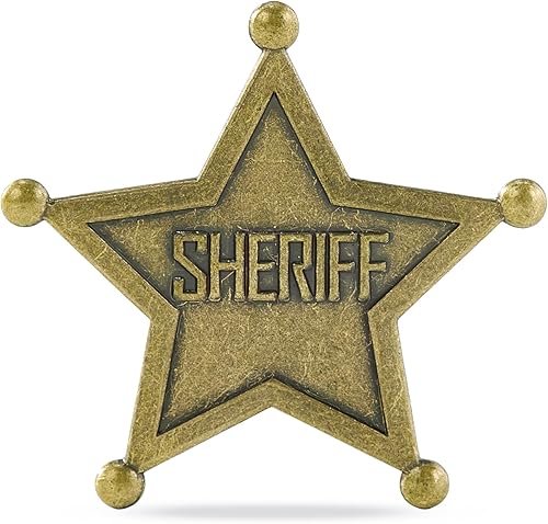 Insignia del sheriff, hecha del metal, pin de la insignia de la policía, insignia de la estrella del policía occidental, accesorio del viejo oeste