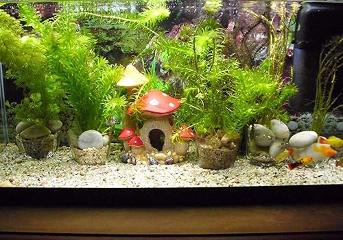Miniatura 8 de Bonita decoración de casa de hongos para acuario, adorno de pecera, cuevas de Pleco para escondite de peces pequeños y decoraciones de jardín de