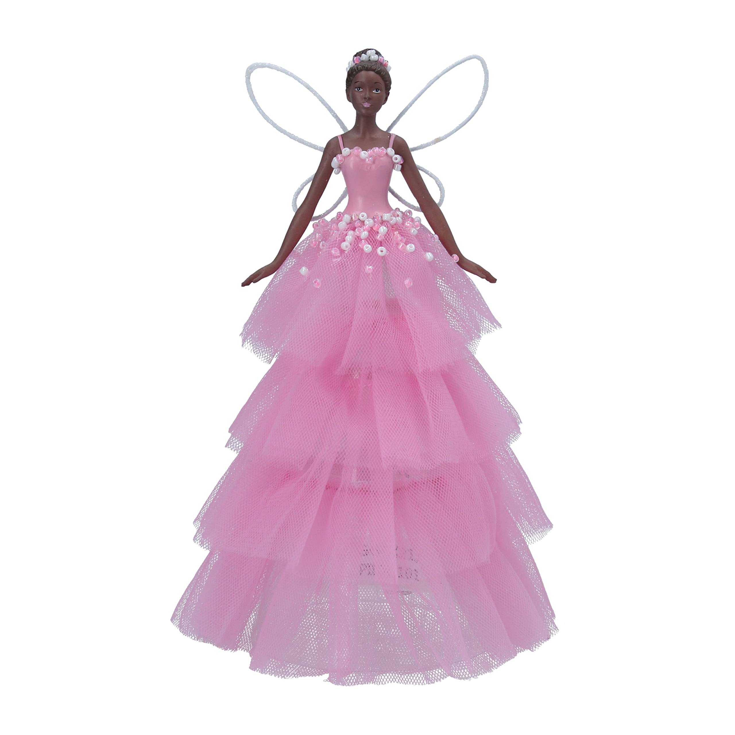 Gisela Graham White,Pink,Black 18Cm Black Skinned Fairy Tree Topper | Pink Dress