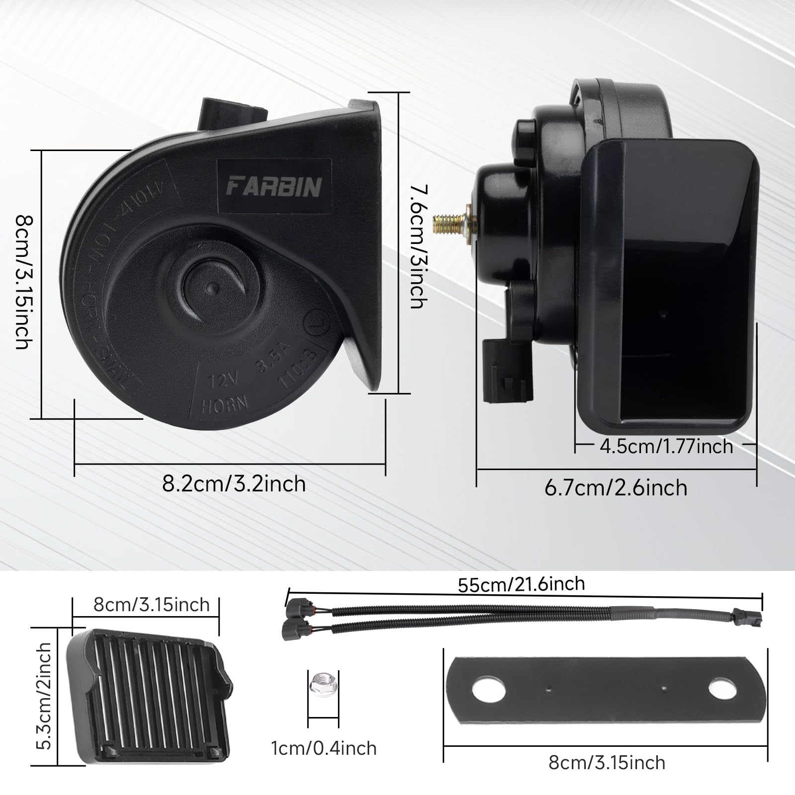 FARBIN Car Horn Compatible With Chevrolet, 12V Waterproof Auto Horn Loud High/Low Tone Electric Snail Horn With Protective Grill