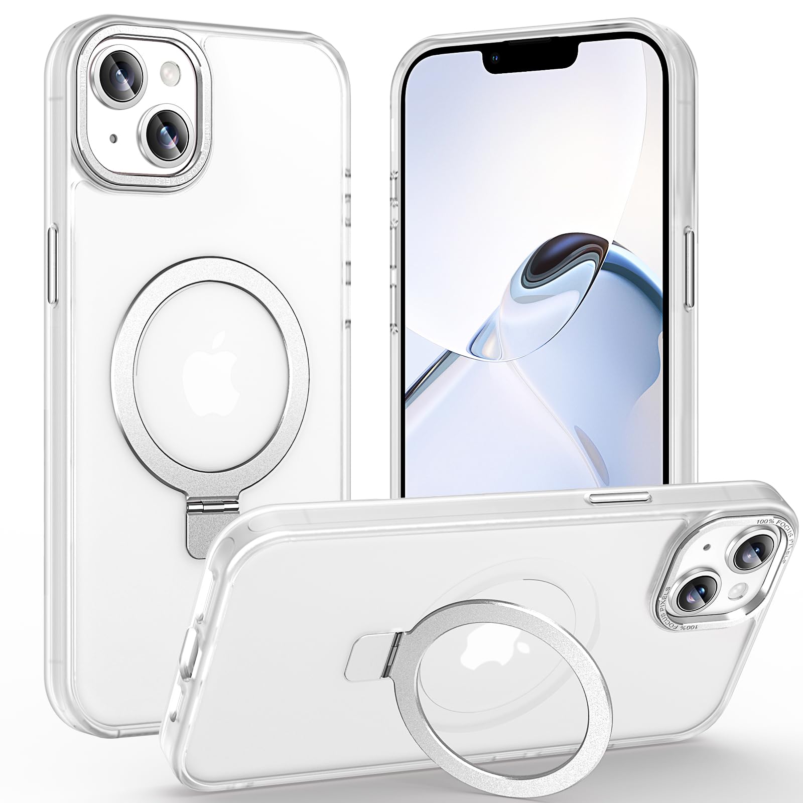 Lufanbis Magnetic for iPhone 13 Case with Ring Stand, [10 FT Drop Protection] [Velvety Touch] Slim Translucent Matte Back Shockproof Phone Case for