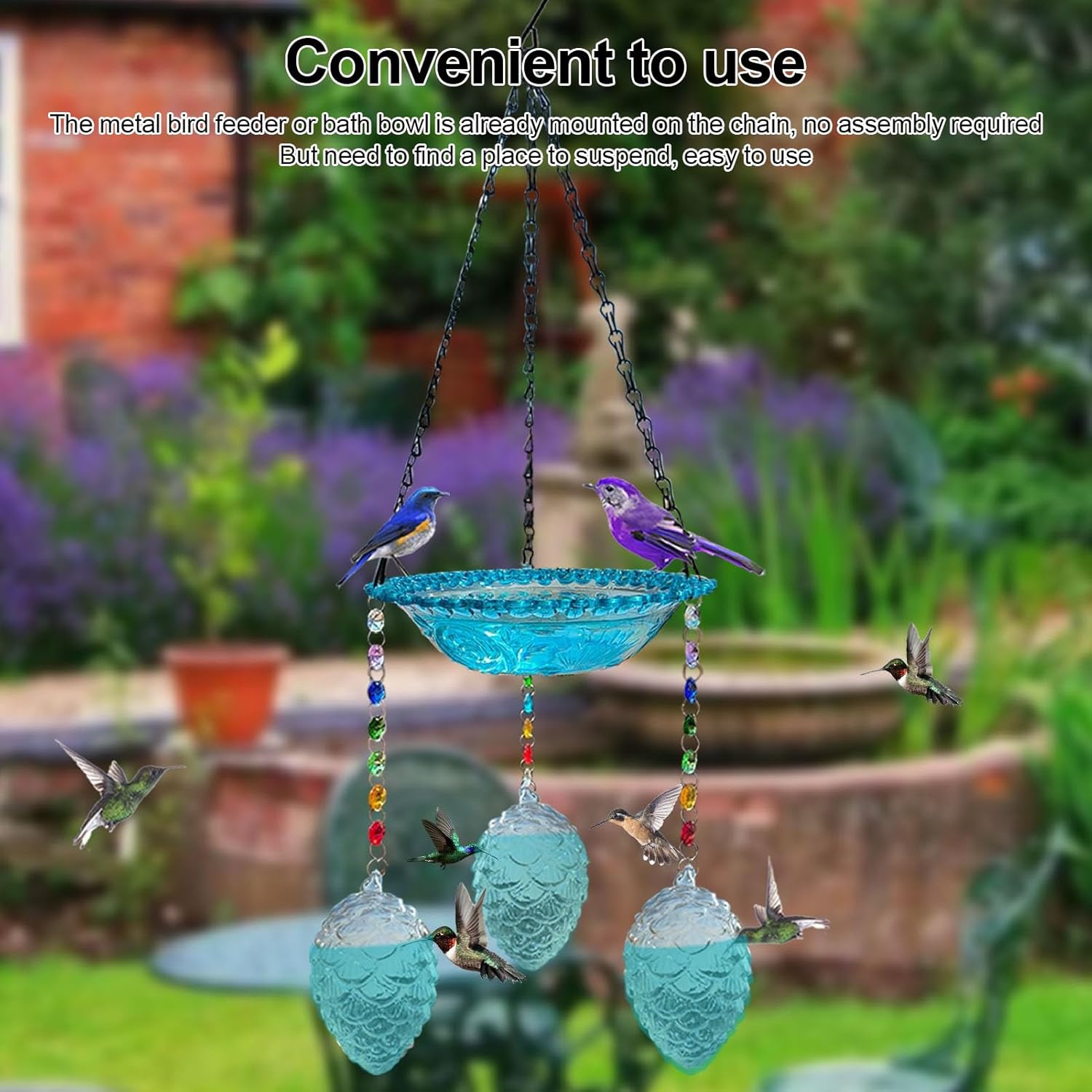 Hanging Birdbath Bird Feeder Multipurpose Innovative Lightweight Large Space Hanging Bird Bath for Outdoor Garden Lawn