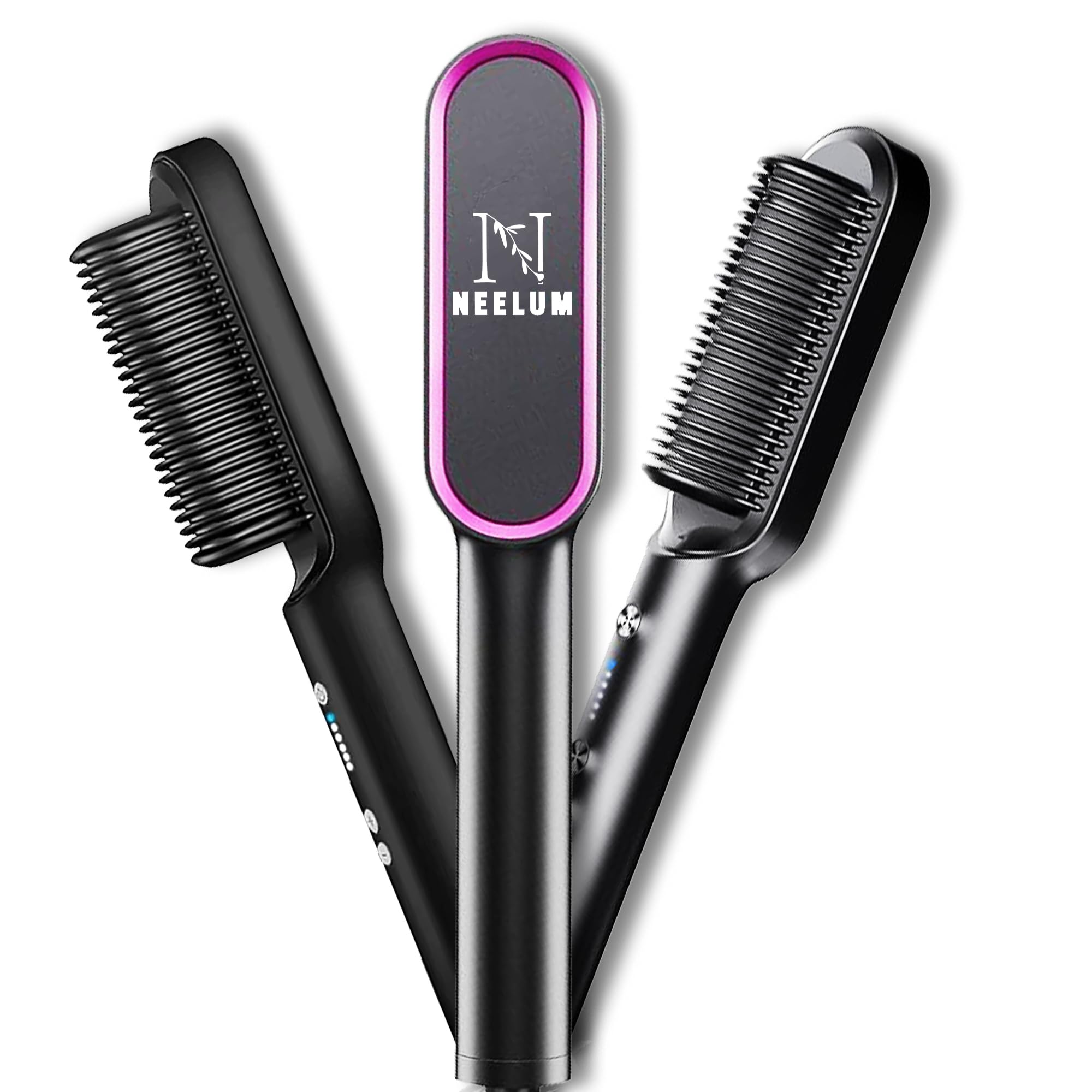 NEELUM Hair Straightener Brush with Built-in Comb, Tourmaline Ceramic Coating, Fast Heating & 5 Temp Settings, Salon Styling at Home, Perfect Hair Iron for Professional Salon