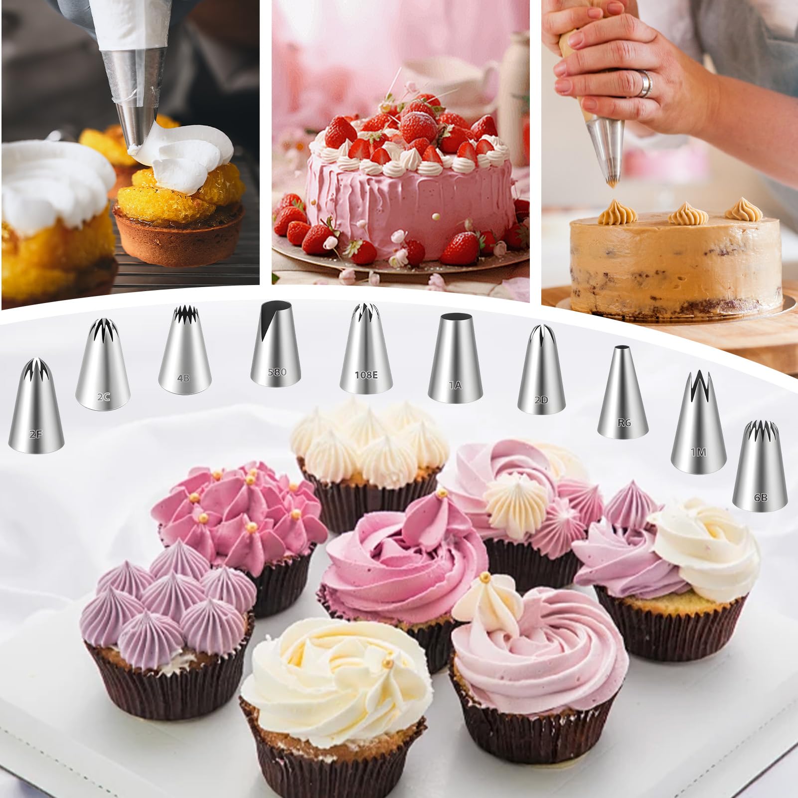 Dargkwn Boquillas Manga Pastelera Profesionales, 10 Piezas Boquillas Pasteleras Grandes de Acero Inoxidable para Decoración de Pasteles, Cupcakes y Galletas, Puntas de Glaseado sin Costuras — view 6
