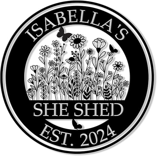 Miniatura 5 de Letrero de metal personalizado con texto en inglés «She Shed» – Decoración de pared con nombre personalizado para jardín, porche, patio, valla o