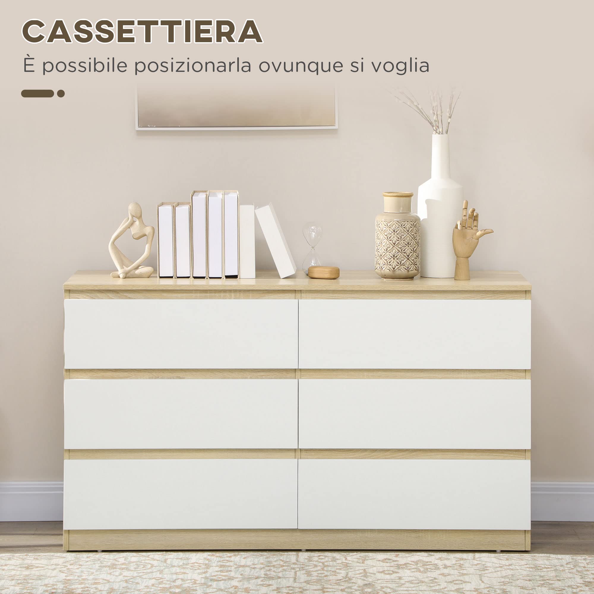 Cassettiera 6 Cassetti Bianca 140cm - Moderna Senza Maniglie Per Camera Da Letto E Soggiorno - Foto 4