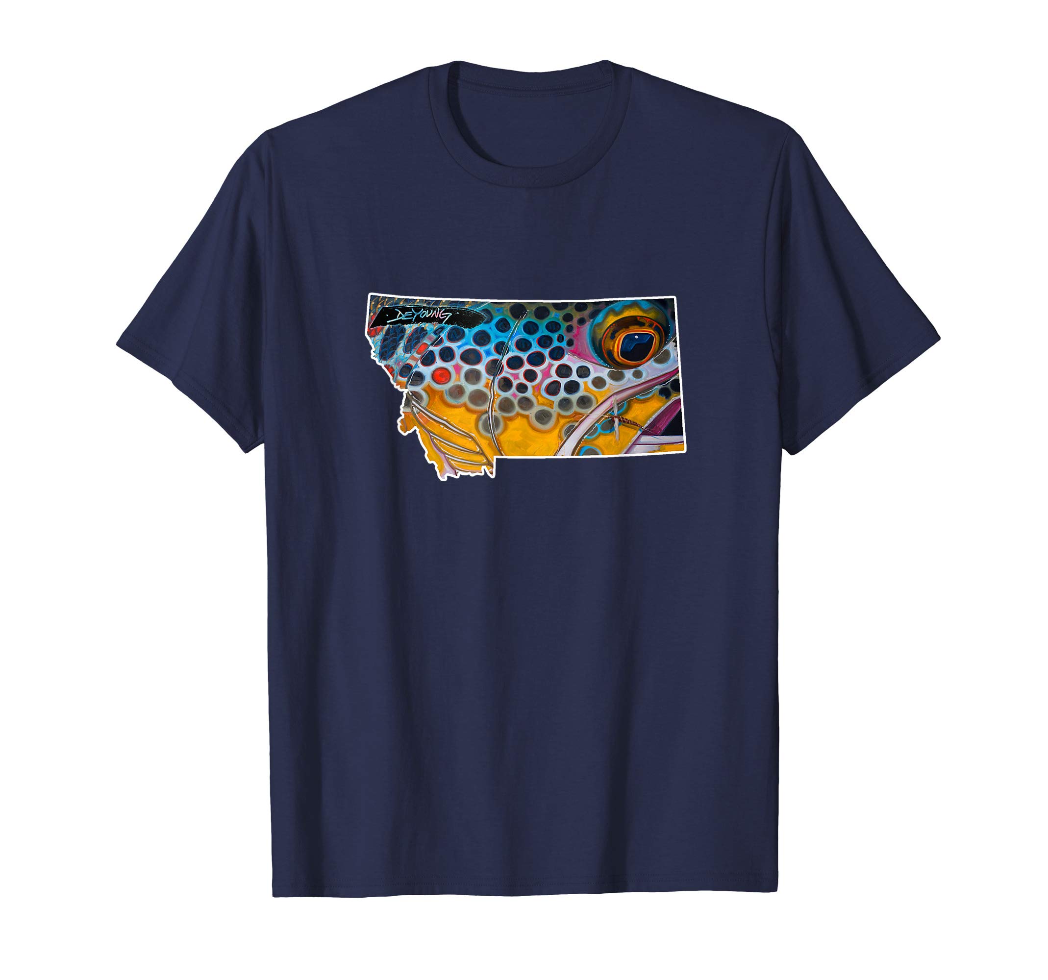 Montana shape Brown Trout Fish T-Shirt Derek DeYoung Art T-Shirt