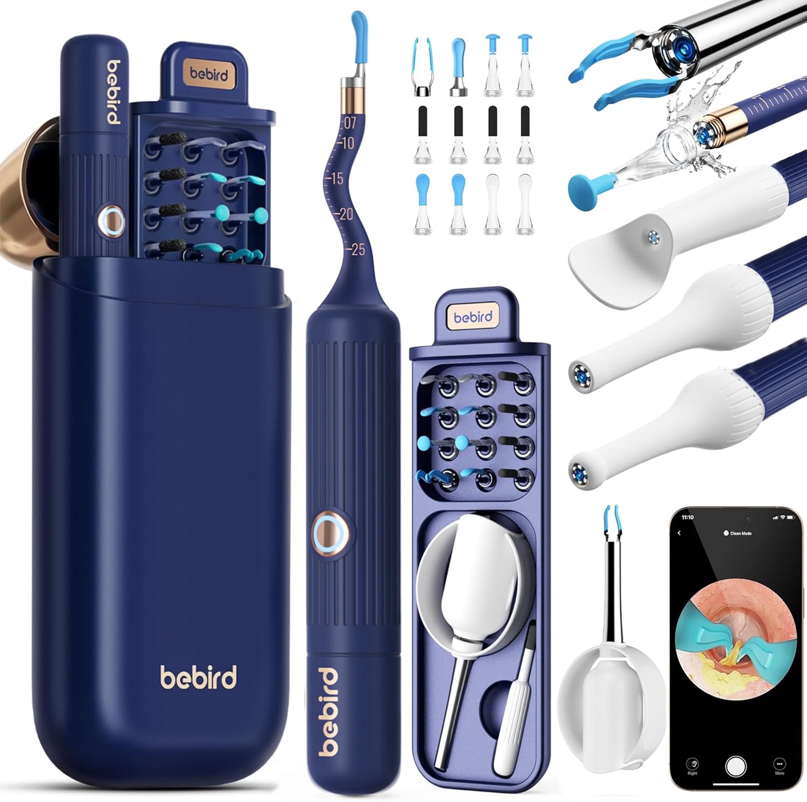 Collazoey Otoscopio para extracción de cerumen, kit de cámara con luz para extracción de cerumen, limpiador de oídos flexible HD, pinzas visuales indoloras, para exámenes de oído, nariz y garganta