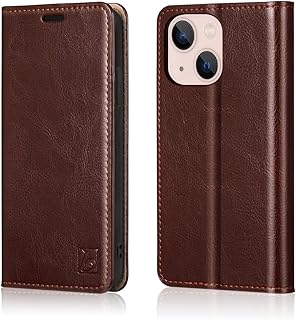 Belemay Case for iPhone 14 Wallet Case-Protective Genuine Leather Flip Phone Case-RFID Blocking Card Holders-Shockproof TPU Shell Folio Book Cover Women Men Compatible with iPhone 14 (6.1-inch) Brown