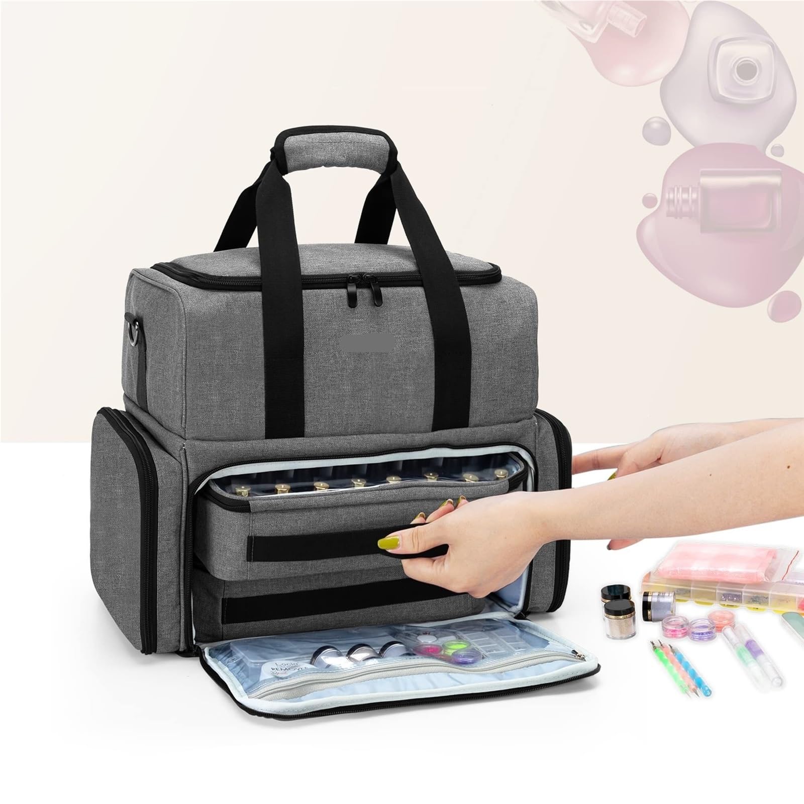 Lakiery Paznokci Etui Na Lakiery Do Paznokci, Mieszczące 80 Butelek Z Wyjmowanymi Woreczkami Organizer Zaopatrzenie(Grey)