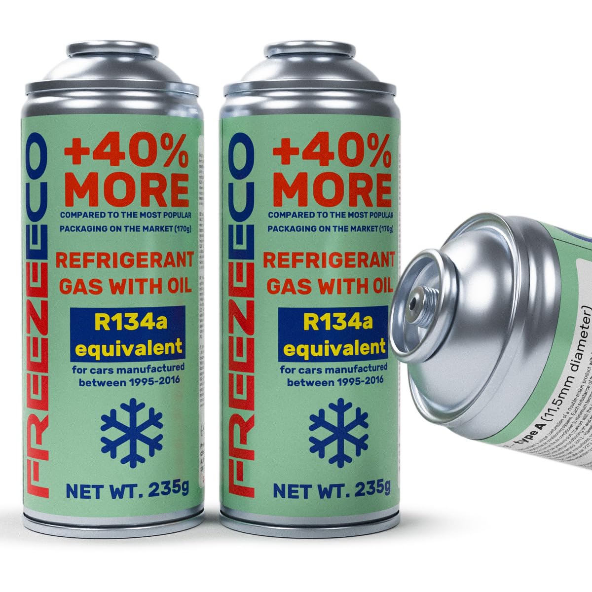Refrigerante di ricambio r134a per condizionatori auto, 2 lattine 2 in 1, 235 g
