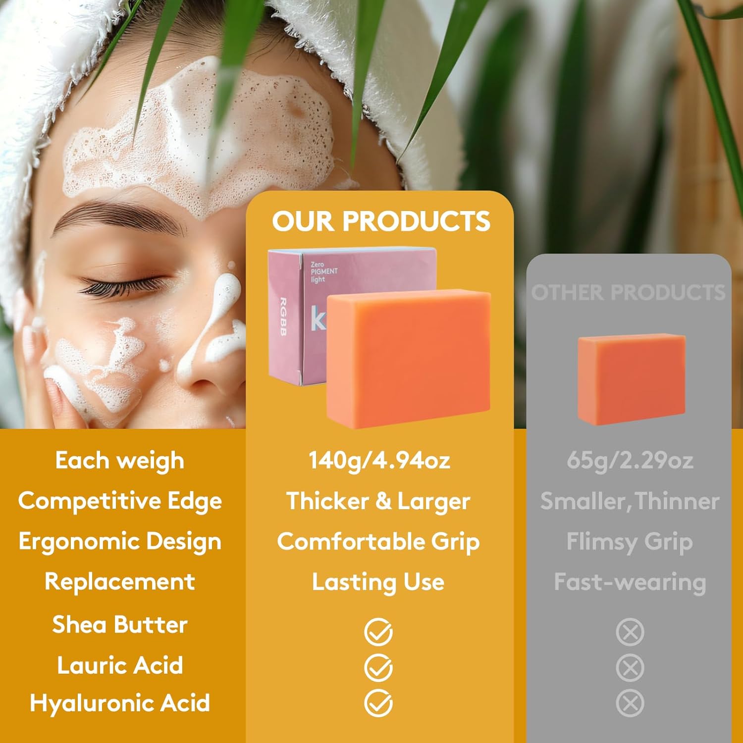 RGBB Kojic acid ginger yellow soap - containing vitamin C, shea butter moisturizing, fresh citrus aroma, facial and body cleansing soap, suitable for both men and women 140g x 6 Bars