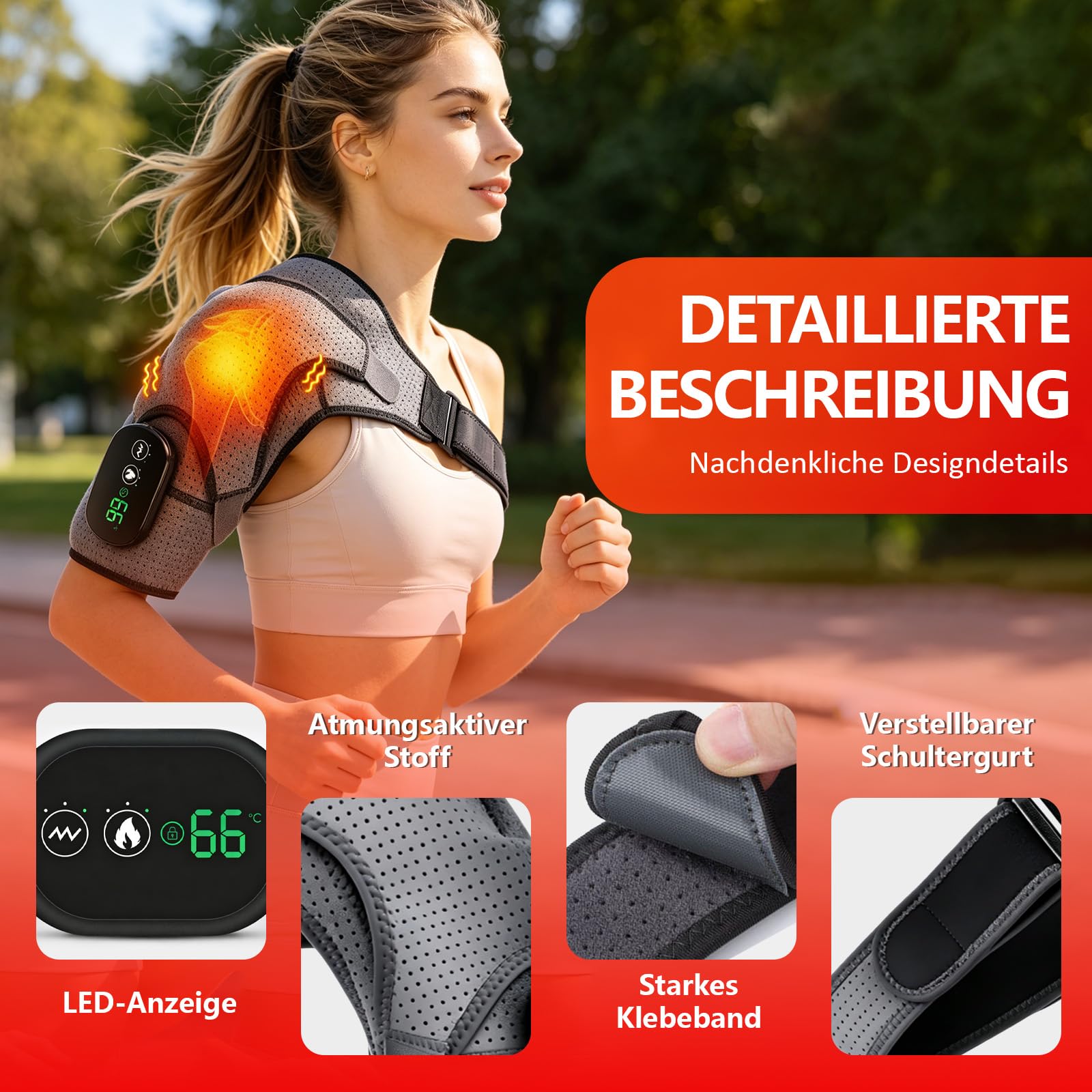 Triple Methode Schultermassager,Schulterheizungspolster mit 3 Heizungsstufen und 3 Vibrationsmodi,wiederaufladbares Schulter-Heizkissen, für Männer und Frauen