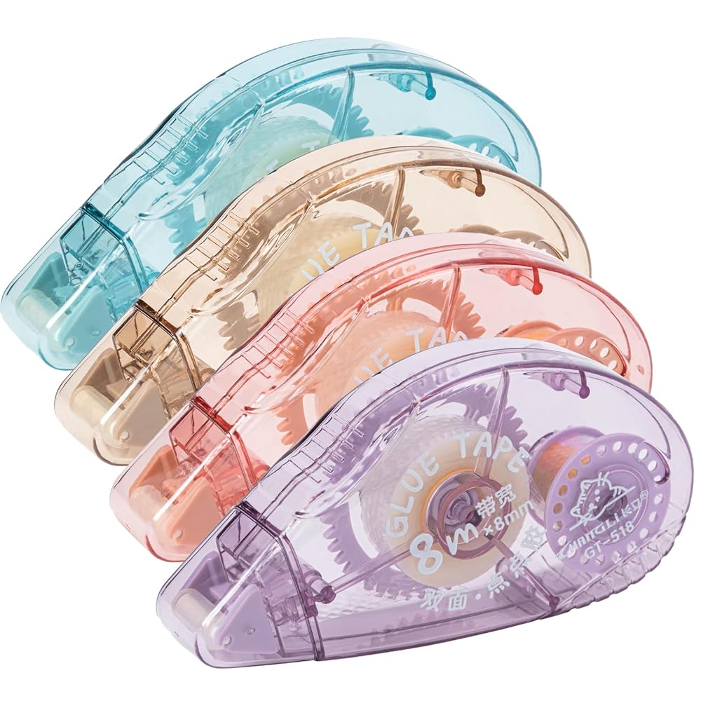 Glue Roller, 4 Pack Double Sided Tape Dispenser, Scrapbooking Supplies, Glue Tape Roller for School Home Office Crafting, Cards, Journal and Scrapbook Accessories (0.31in X...