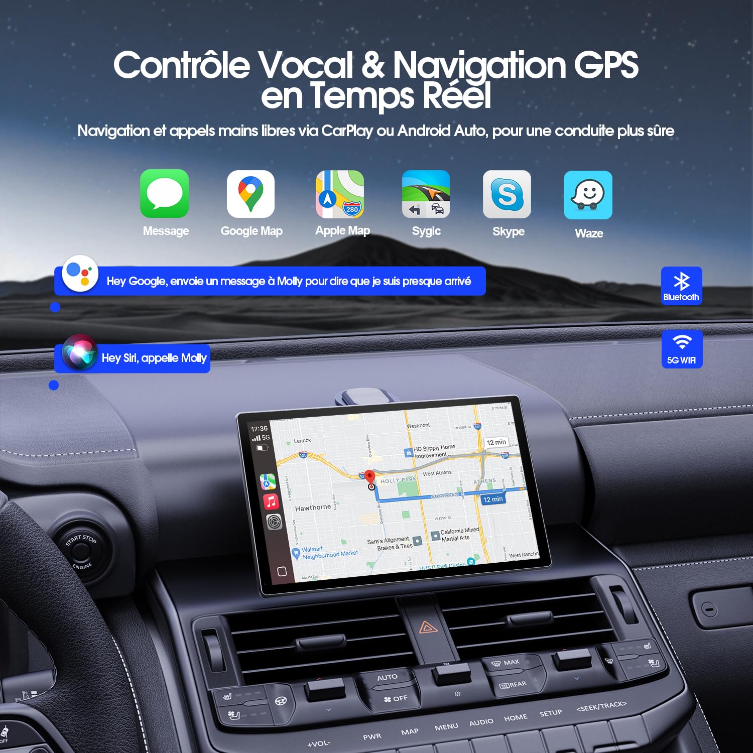 Avylet Écran 9" CarPlay pour Voiture avec Apple CarPlay & Android Auto - Mode Portrait/Paysage - Écran Tactile/Caméra de Recul - GPS/Commande Vocale/Mise à Jour OTA/Bluetooth/AUX/FM