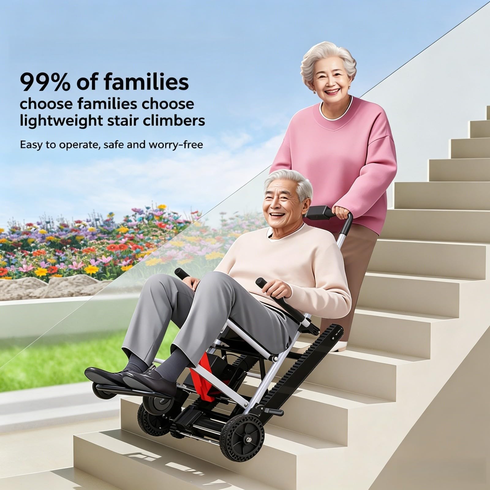 Silla De Ruedas Eléctrica para Subir Escaleras para Adultos,Batería De Litio De Alta Eficiencia De 13 A,Peso De Solo 19,8 Kg,Adecuada para Personas Mayores Y Discapacitadas.