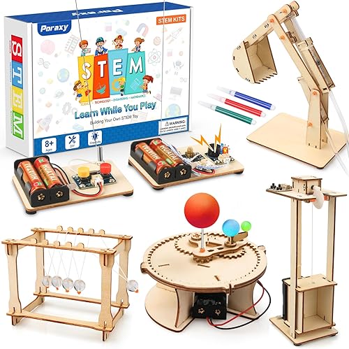Poraxy Juego de 5 kits de ciencia STEM para niños de 8 a 12 años, proyectos STEM de construcción de madera de 8 a 10, rompecabezas 3D, modelo de
