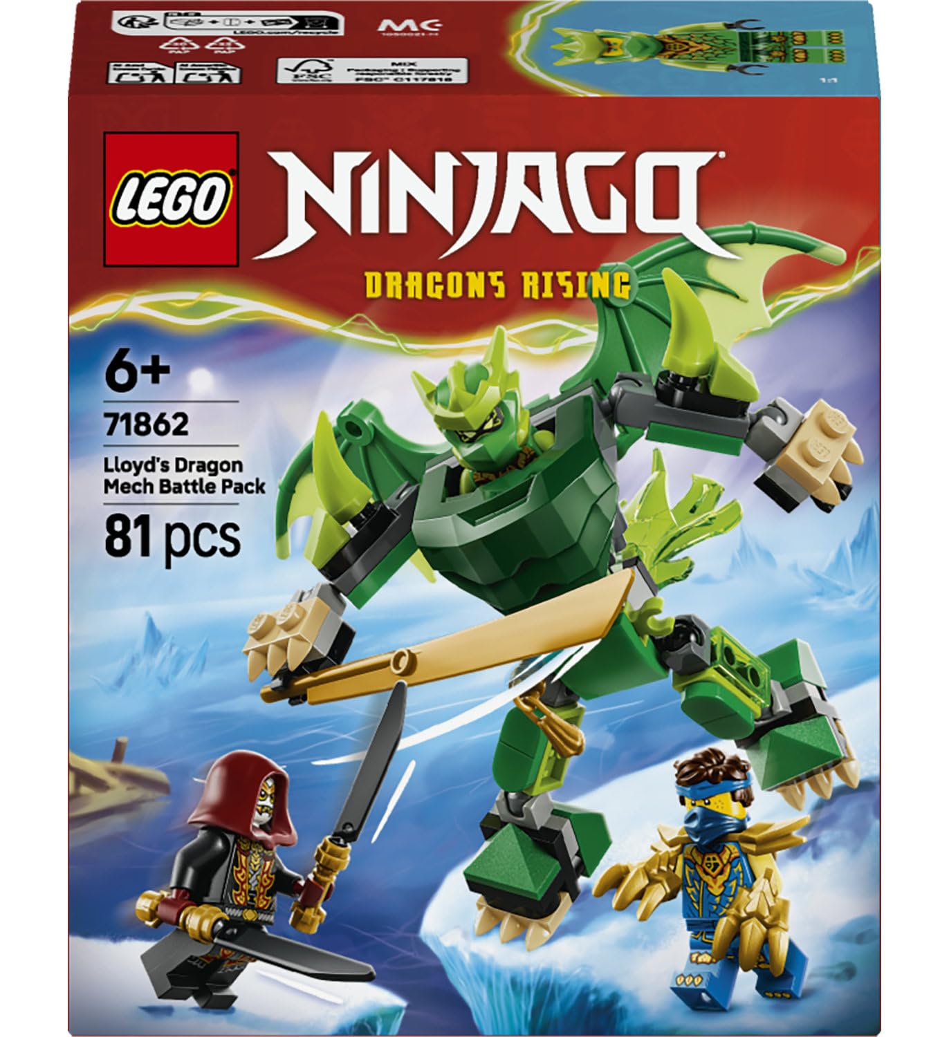 LEGO Ninjago Lloyd's Dragon Mech Battle Pack 71862 | Toys for 6+ Year Old Boys, Dragons Rising Action Figure, 3 Minifigures & Katanas, Room Decor, Gift Idea, 81 Pieces