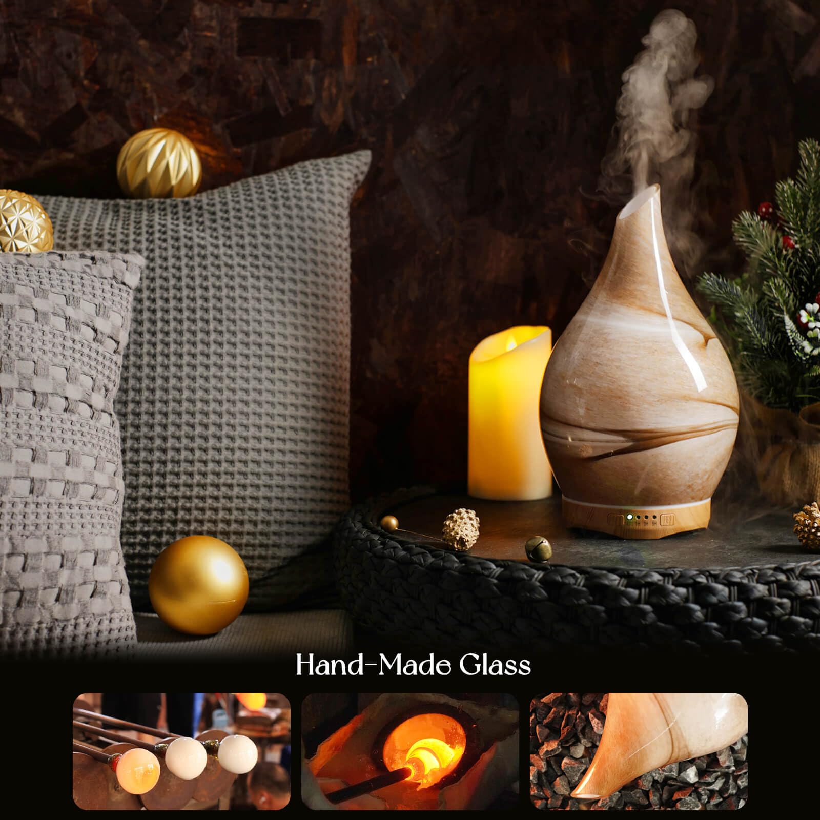 Porseme 280ml Essential Oil Diffuser Glass Color Changing Aroma Air Diffusers Aromatherapy Ultrasonic Cool Mist Humidifier 7 Running Hours Waterless Auto-Off for Sleeping, Yoga, Office, Spa (Desert) — view 5