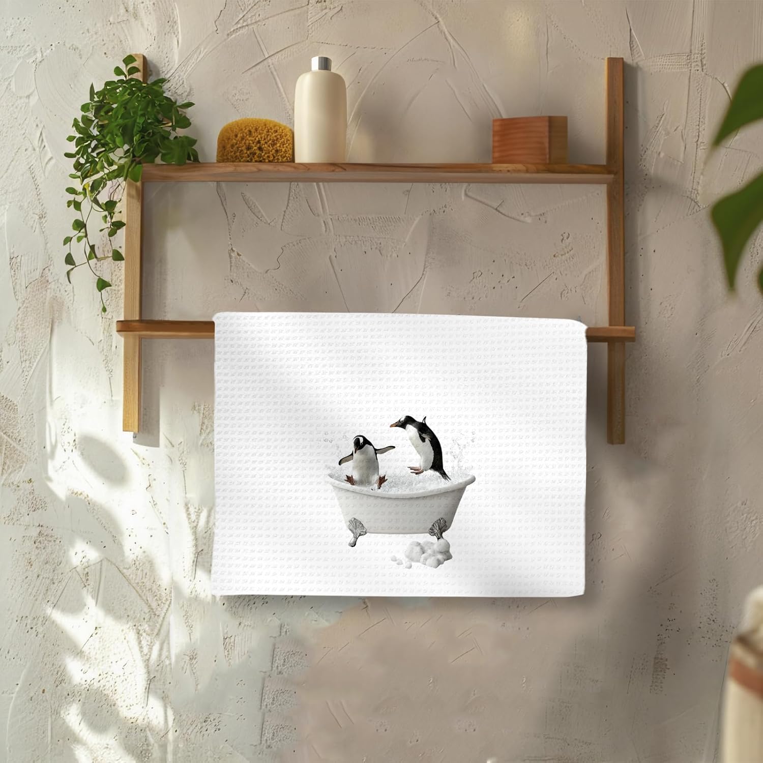 Funny Penguin Hand Towels Set of 2, Funny Penguins Take a Bath Hand Towels for Bathroom Washroom Restroom, Penguin Decor Gifts for Kids, Cute Penguins Kids Nursey Bathroom Decor, 16x24In - Image 4