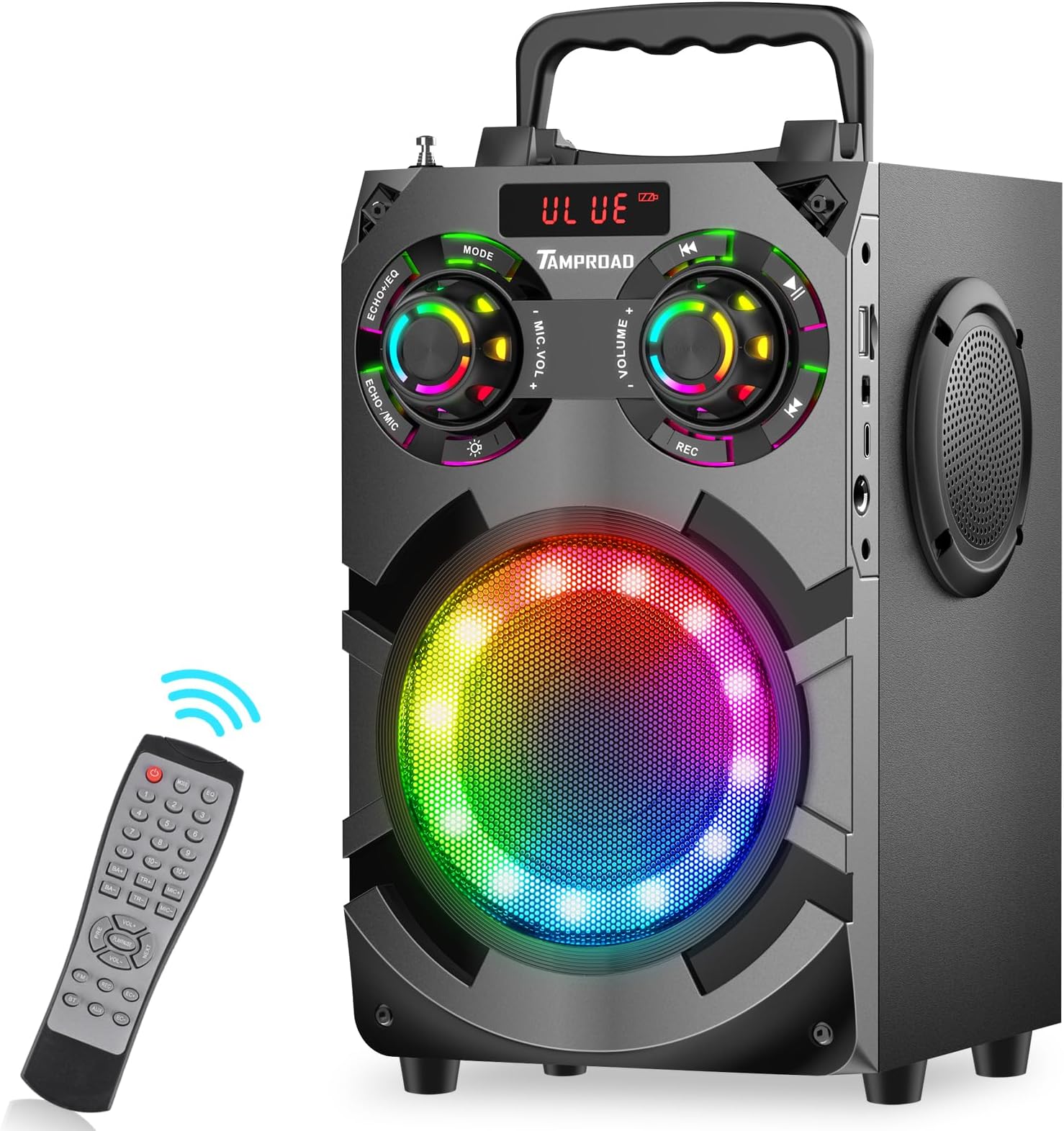 Bluetooth Speakers, 60W Loud Wireless Stereo Speaker with Subwoofer Deep Bass, Bluetooth 5.0, FM Radio, Colorful Lights, 8000mAh Battery, Portable Karaoke Machine Speaker for Home Party Garden Gifts