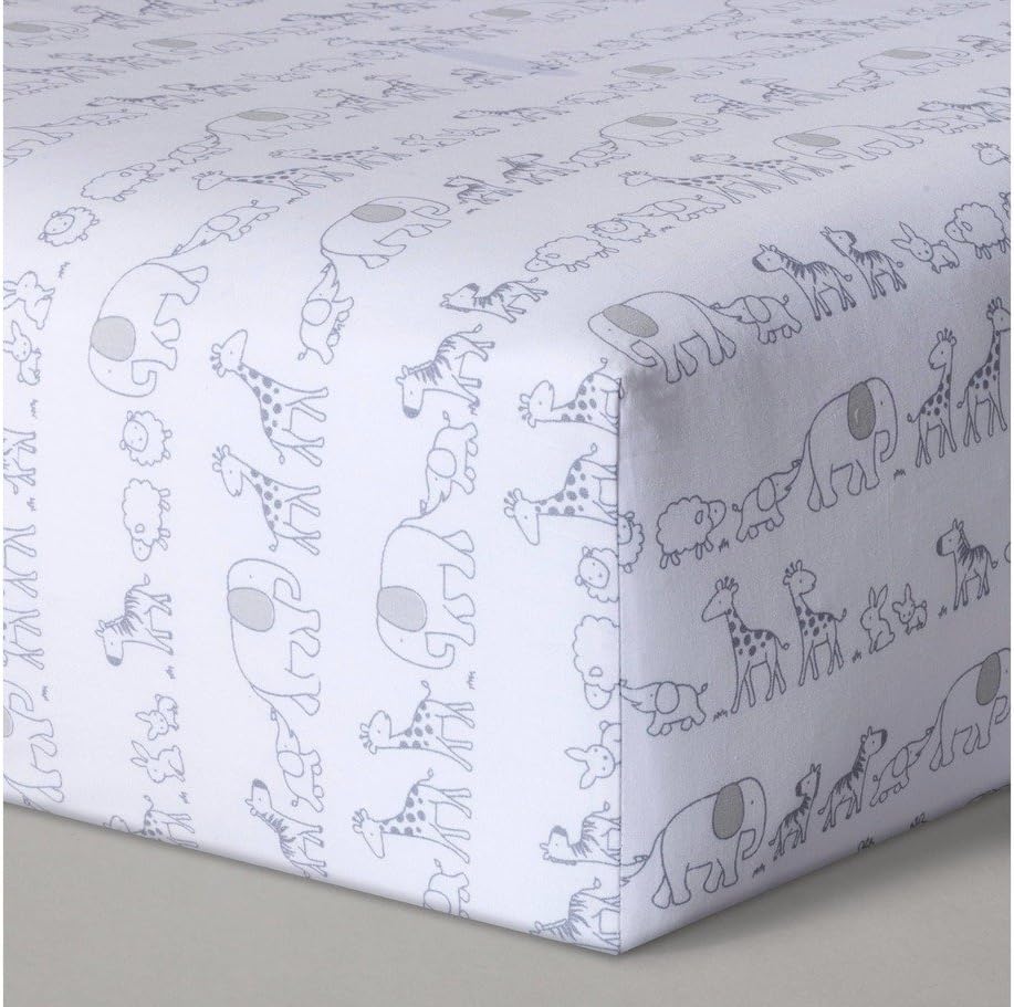 Fitted Crib Sheet Two by Two Animals Cloud Island Gray